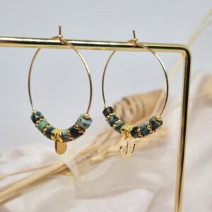 Boucles d'oreilles créoles labradorite - ancre asymétriques