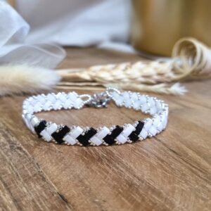 Bracelet pierres japonaises - Myia - Blanc, noir & argent