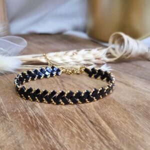 Bracelet en pierres japonaises - Myia - or & noir